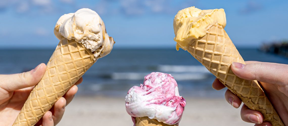 ice cream cones by the sea